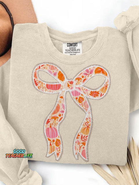 Autumn Coquette Bow Trendy Fall Print Casual Sweatshirt