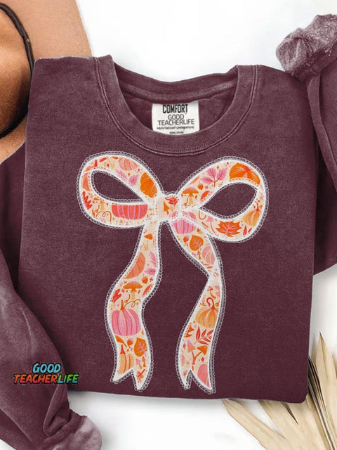 Autumn Coquette Bow Trendy Fall Print Casual Sweatshirt