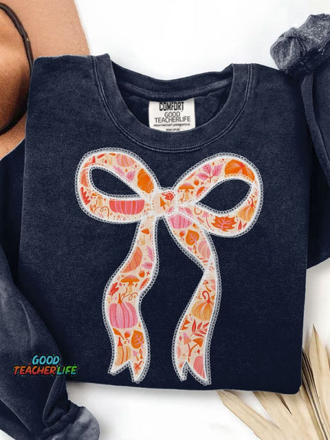 Autumn Coquette Bow Trendy Fall Print Casual Sweatshirt