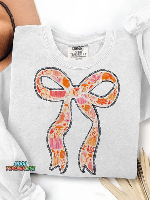 Autumn Coquette Bow Trendy Fall Print Casual Sweatshirt