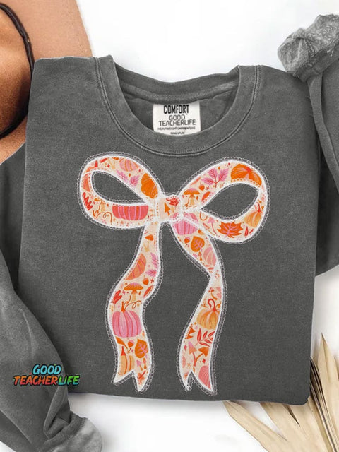 Autumn Coquette Bow Trendy Fall Print Casual Sweatshirt