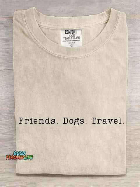 Friends Dog Travel Casual Print T-shirt