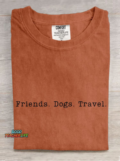 Friends Dog Travel Casual Print T-shirt