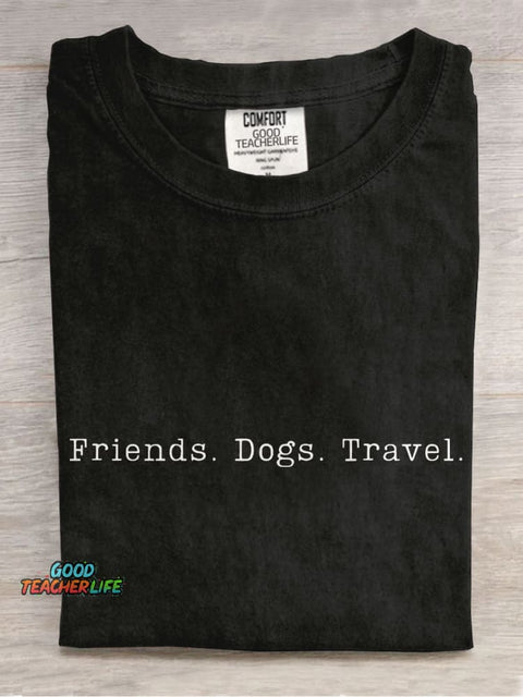 Friends Dog Travel Casual Print T-shirt