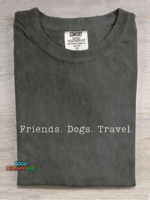 Friends Dog Travel Casual Print T-shirt