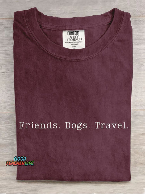 Friends Dog Travel Casual Print T-shirt