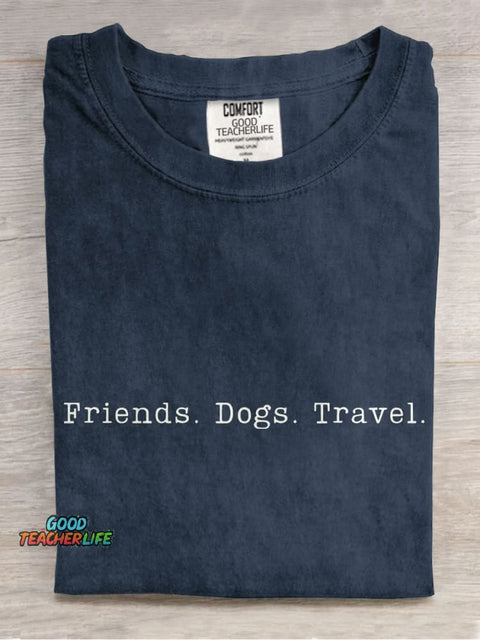 Friends Dog Travel Casual Print T-shirt