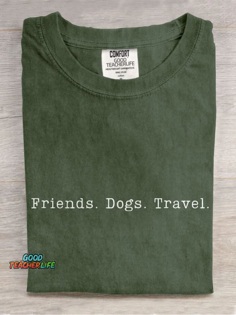 Friends Dog Travel Casual Print T-shirt