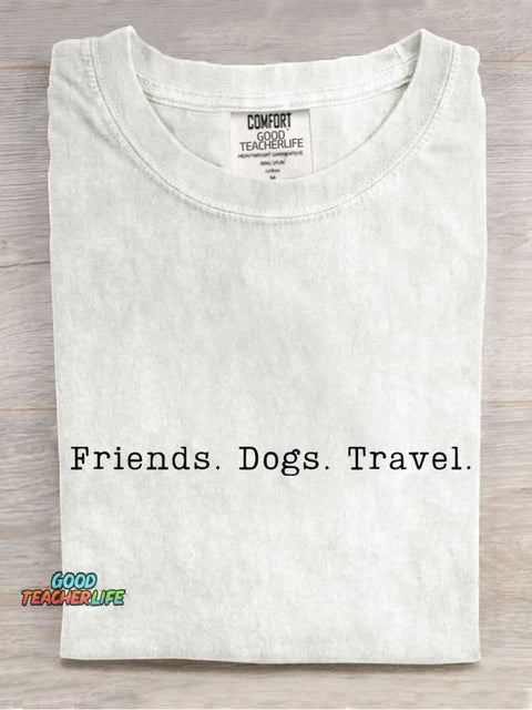 Friends Dog Travel Casual Print T-shirt