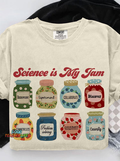 Science Is My Jam Teacher Casual Print T-shirt