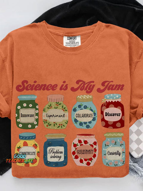 Science Is My Jam Teacher Casual Print T-shirt