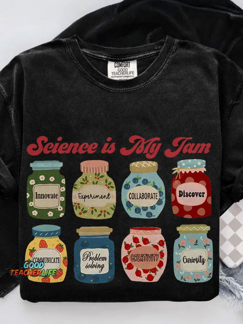 Science Is My Jam Teacher Casual Print T-shirt