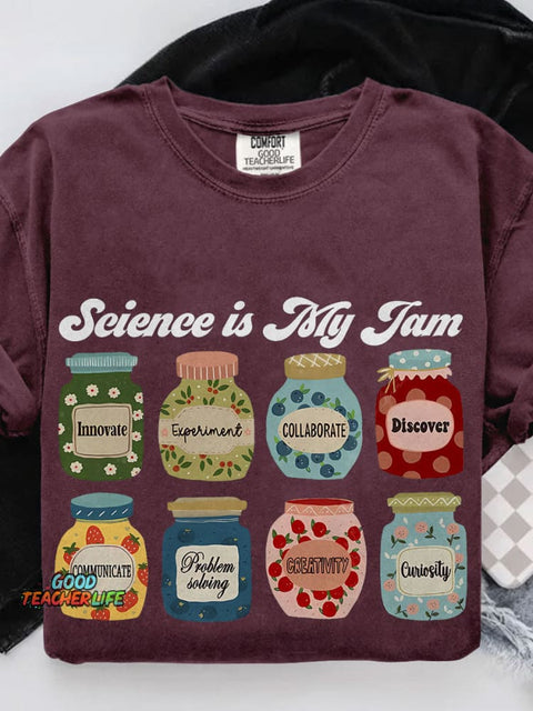 Science Is My Jam Teacher Casual Print T-shirt