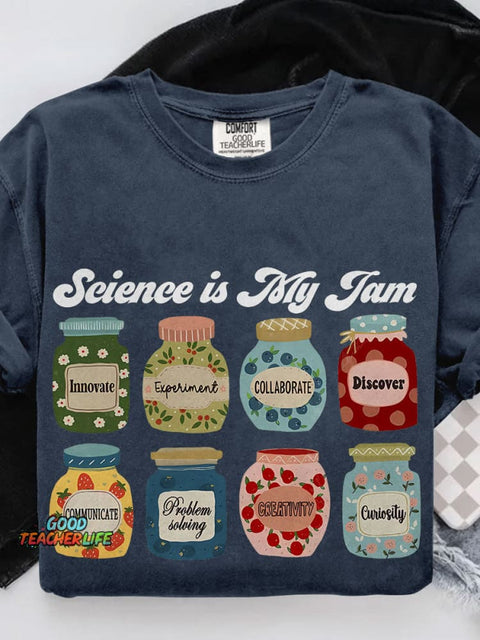 Science Is My Jam Teacher Casual Print T-shirt