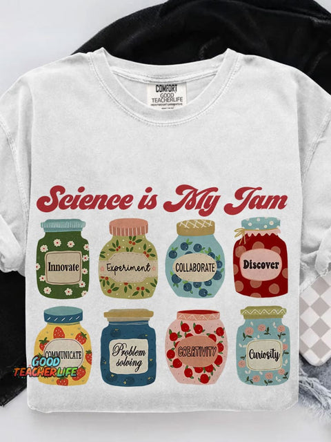 Science Is My Jam Teacher Casual Print T-shirt