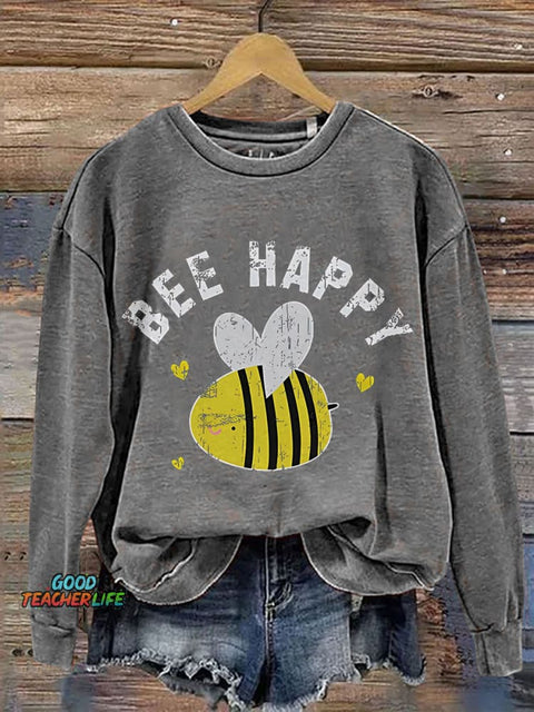 Cute Bee Bee Happy Teacher Print Casual Sweatshirt