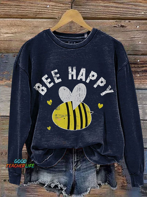 Cute Bee Bee Happy Teacher Print Casual Sweatshirt