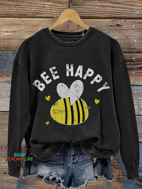 Cute Bee Bee Happy Teacher Print Casual Sweatshirt