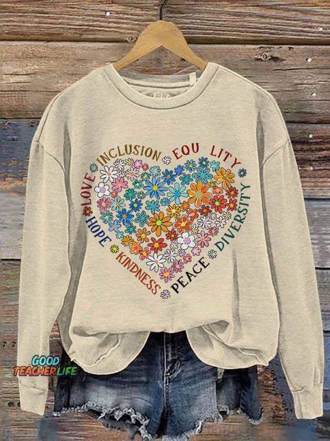 Love Inclusion Equality Teacher Print Casual Sweatshirt