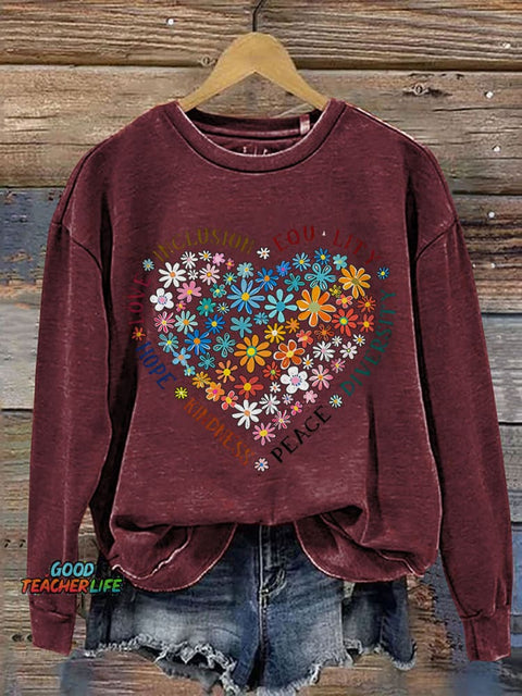 Love Inclusion Equality Teacher Print Casual Sweatshirt
