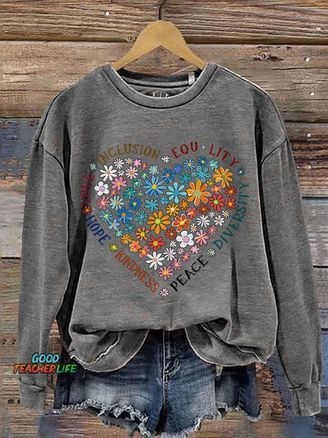 Love Inclusion Equality Teacher Print Casual Sweatshirt