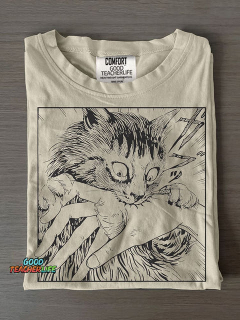 Cat Bite Casual Print T-shirt