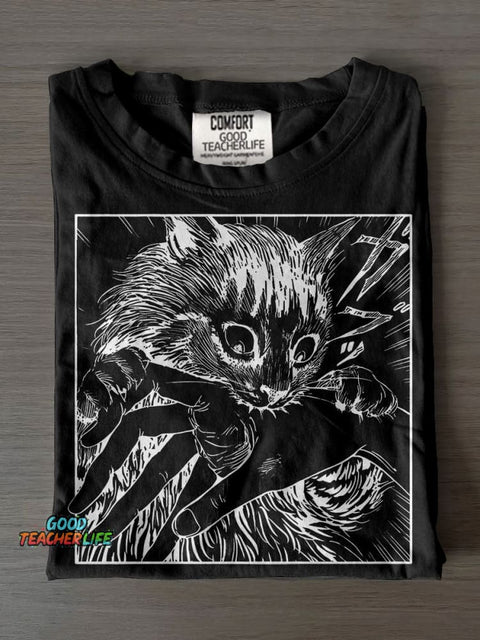 Cat Bite Casual Print T-shirt