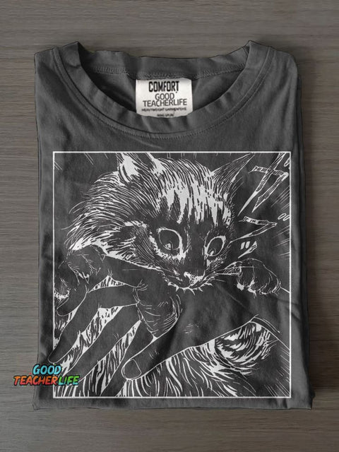Cat Bite Casual Print T-shirt
