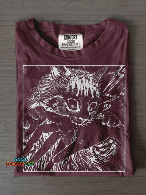 Cat Bite Casual Print T-shirt