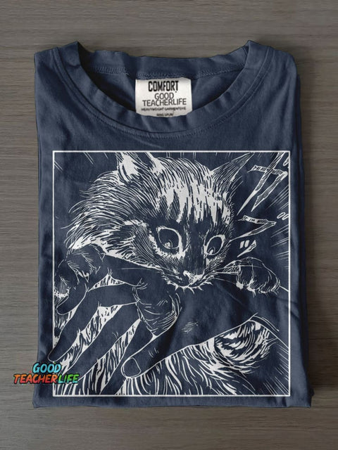 Cat Bite Casual Print T-shirt