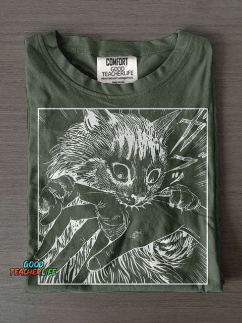 Cat Bite Casual Print T-shirt