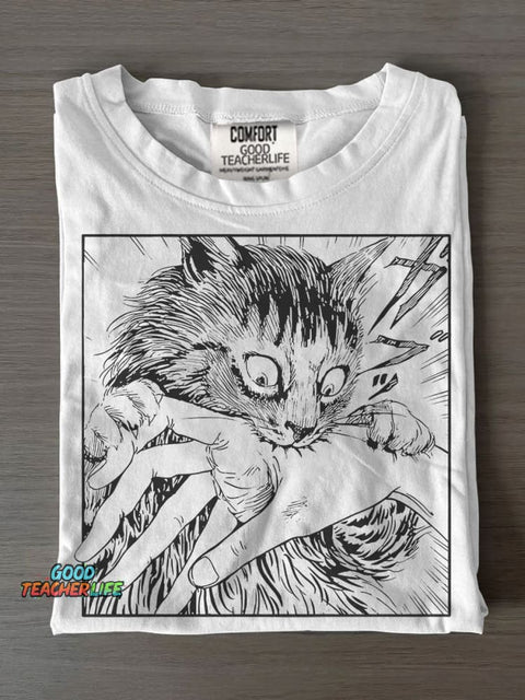 Cat Bite Casual Print T-shirt