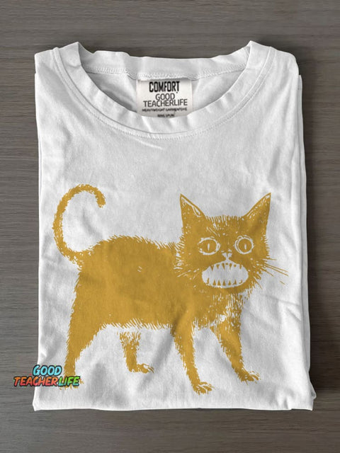Horrible Japanese Cat Casual Print T-shirt