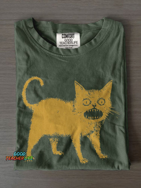 Horrible Japanese Cat Casual Print T-shirt