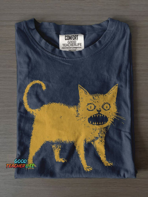 Horrible Japanese Cat Casual Print T-shirt