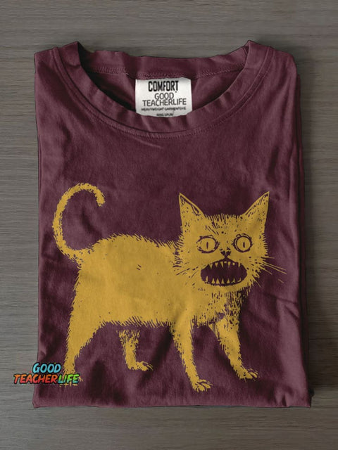 Horrible Japanese Cat Casual Print T-shirt