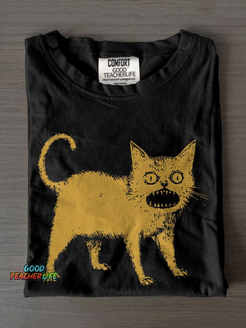 Horrible Japanese Cat Casual Print T-shirt