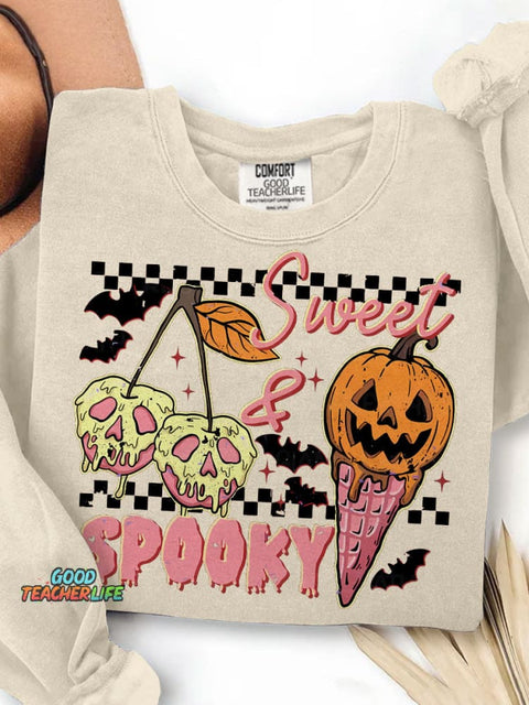 Sweet and Spooky Halloween Trendy Halloween Ice Cream Funny Spooky Season Print Casual Sweatshirt