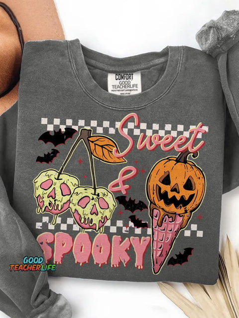 Sweet and Spooky Halloween Trendy Halloween Ice Cream Funny Spooky Season Print Casual Sweatshirt