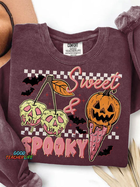 Sweet and Spooky Halloween Trendy Halloween Ice Cream Funny Spooky Season Print Casual Sweatshirt