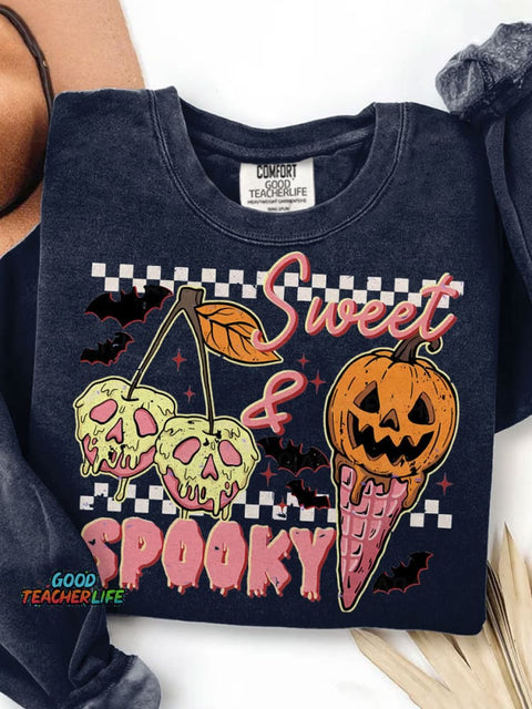 Sweet and Spooky Halloween Trendy Halloween Ice Cream Funny Spooky Season Print Casual Sweatshirt