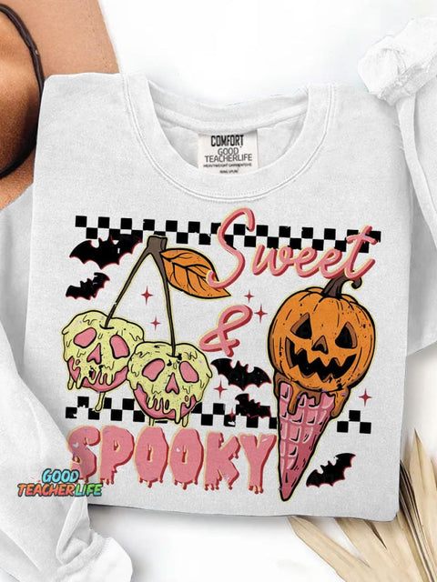 Sweet and Spooky Halloween Trendy Halloween Ice Cream Funny Spooky Season Print Casual Sweatshirt