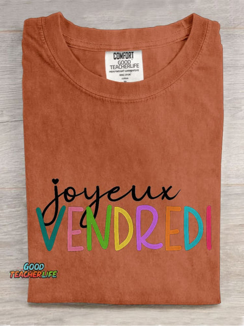 Joyeux Vendredi French Teacher Casual Print T-shirt