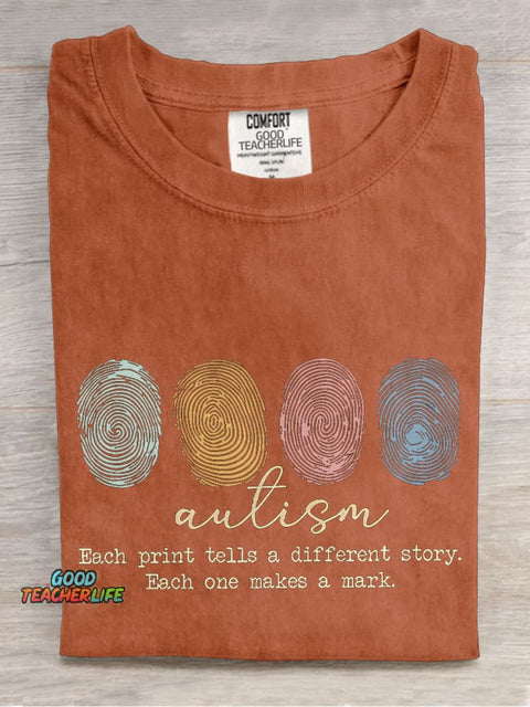 Autism Each Print Tells A Different Story Teacher Casual Print T-shirt