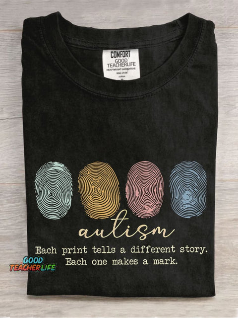 Autism Each Print Tells A Different Story Teacher Casual Print T-shirt