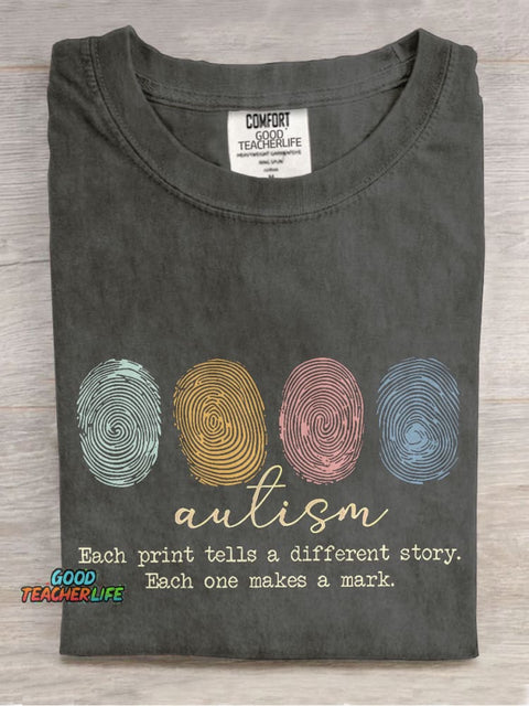Autism Each Print Tells A Different Story Teacher Casual Print T-shirt