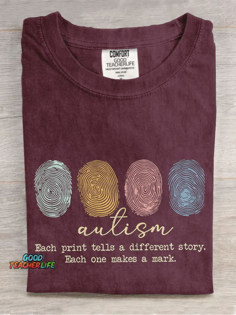 Autism Each Print Tells A Different Story Teacher Casual Print T-shirt