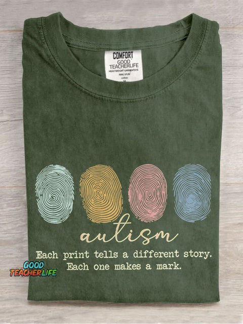 Autism Each Print Tells A Different Story Teacher Casual Print T-shirt