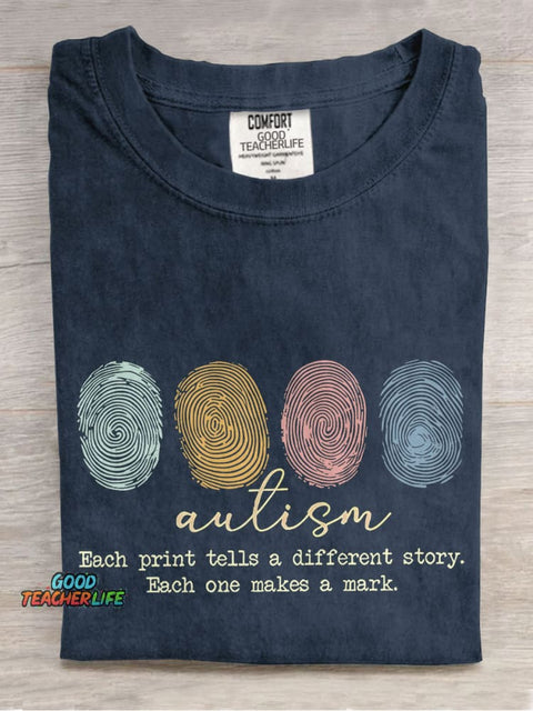 Autism Each Print Tells A Different Story Teacher Casual Print T-shirt