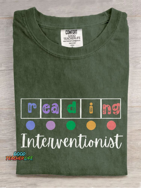 Reading Interventionist Teacher Casual Print T-shirt